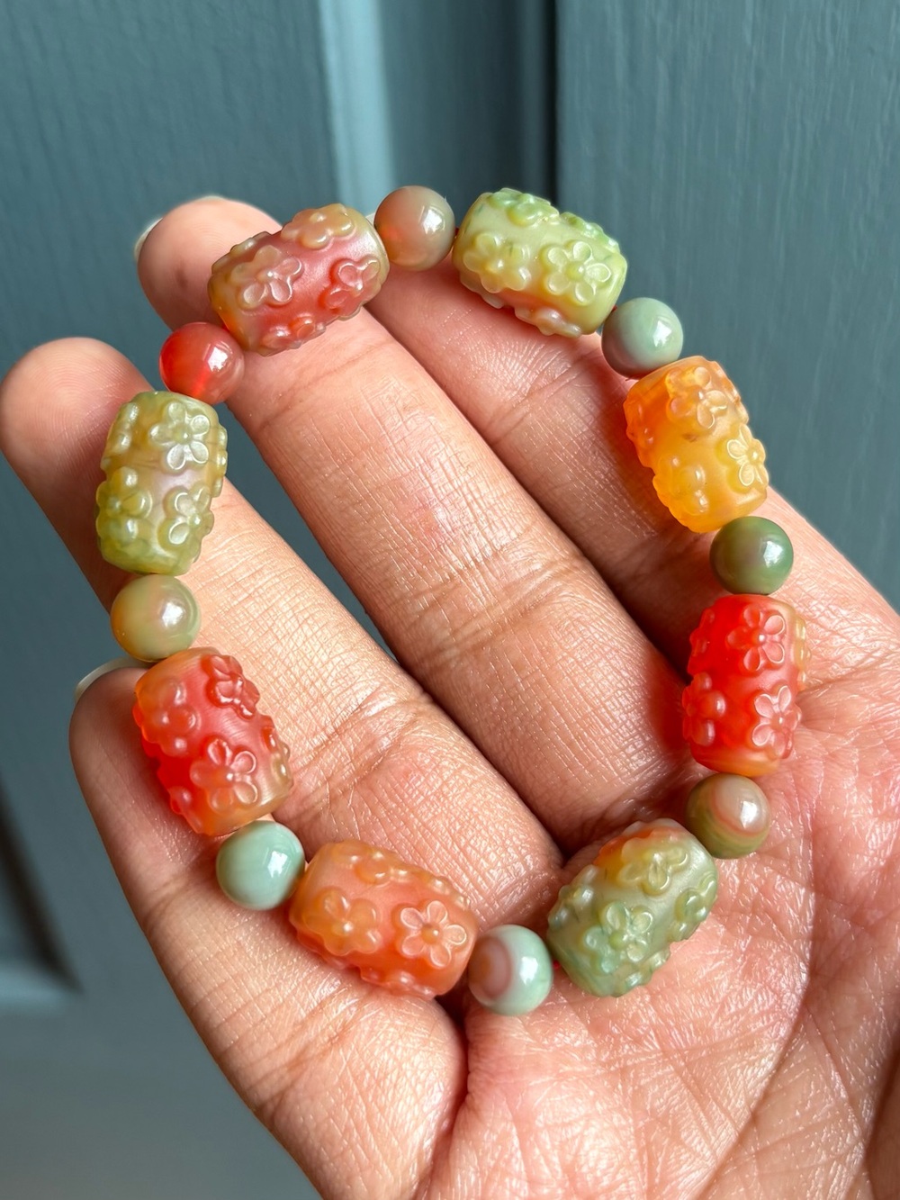 Floral Yan Yuan Agate Crystal Charm Bracelet 11mm